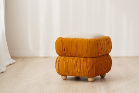Set 2 pufs Petunia beige y naranja